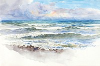 Sea view background, watercolor painting. Remixed from George Elbert Burr artwork, by rawpixel.