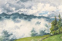 Misty mountain landscape background, watercolor painting. Remixed from vintage artwork by rawpixel.