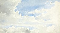 Blue sky desktop wallpaper, watercolor painting. Remixed from Aaron Edwin Penley artwork, by rawpixel.