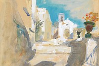 Taormina village background in watercolor. Remixed from Hercules Brabazon Brabazon artwork, by rawpixel.