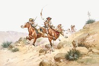 Apache oh horses watercolor border psd. Remixed from Herman Wendelborg Hansen artwork, by rawpixel.