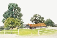 Farm view watercolor border psd. Remixed from Alfred Parsons artwork, by rawpixel.