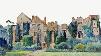 Compton Castle watercolor border psd. Remixed from Cass Gilbert artwork, by rawpixel.