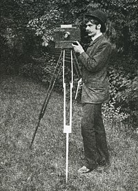 Self-Portrait with camera, tripod and pistol (1886) by Alfred Stieglitz. Original from The Art Institute of Chicago. Digitally enhanced by rawpixel.