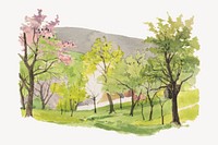 Blooming trees watercolor illustration element. Remixed from Jan Novopacký artwork, by rawpixel.