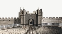 Old castle watercolor border psd. Remixed from William Beilby artwork, by rawpixel.