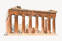 The Parthenon watercolor illustration element. Remixed from Thomas Hartley Cromek artwork, by rawpixel.