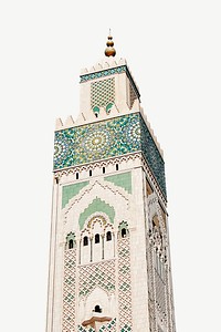 Mosque with minaret in Casablanca Morocco collage element psd