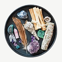 Sage crystals smudging isolated object psd