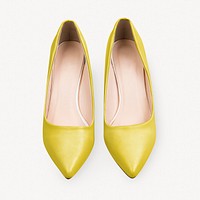 Yellow high heels mockup, flat lay shoes psd