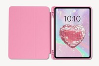 Tablet with heart screensaver in pink case