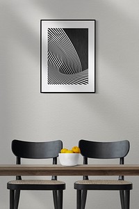 Picture frame mockup psd hanging in modern dining room home decor interior
