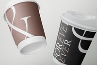 Floating paper cups mockup psd for coffee shop takeaway