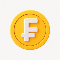 Swiss Franc coin, 3D clipart, Switzerland currency exchange 