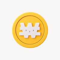 Won coin, 3D sticker, Korean currency exchange psd