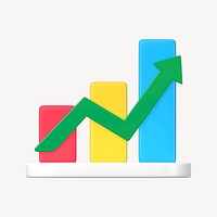 Bar chart 3D clipart, business growth analytics psd