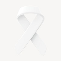 3D white ribbon clipart, lung cancer awareness psd