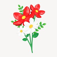 Flower bouquet 3D clipart, colorful botanical illustration