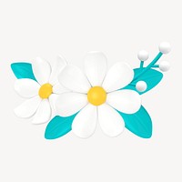 White flower border sticker, 3D illustration psd