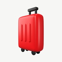 Red luggage 3D collage element, travel accessory design psd