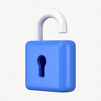 3D unlock clipart, data security blue graphic