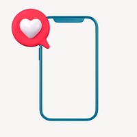 Heart notification clipart, mobile phone, social media graphic psd