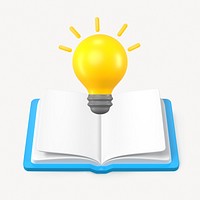 3D book clipart, light bulb, creativity symbol