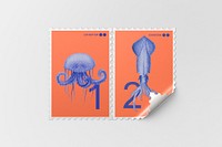 Postage stamps mockup, realistic stationery psd