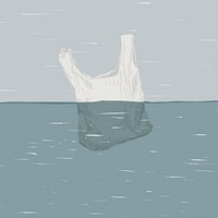 Plastic bag floating in the ocean psd