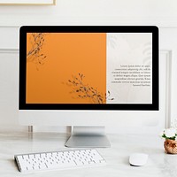Computer screen mockup, aesthetic workspace psd