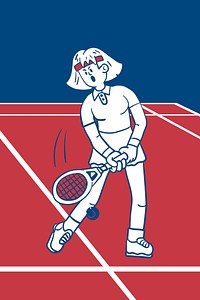 Tennis athlete woman cartoon illustration psd