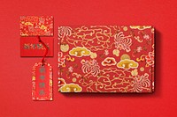 Kraft box mockup, Chinese New Year packaging design psd