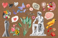 Aesthetic Greek God statue  collage element set psd