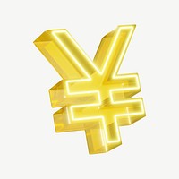 3D neon yellow Japanese Yen currency psd