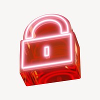 3D neon red padlock ion, digital remix