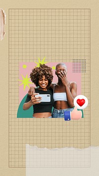 Friendship goal mobile wallpaper, women taking selfie collage