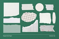 Grid patterned ripped paper collage element set psd