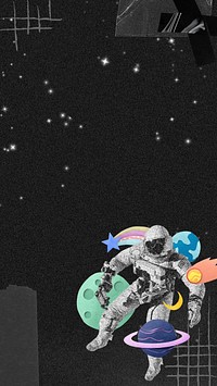 Astronaut space aesthetic iPhone wallpaper, paper collage art