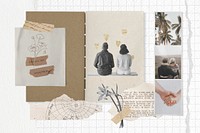 Aesthetic couple mood board, ripped paper collage art