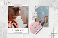 Aesthetic mood board mockup, instant film frame and sticker psd
