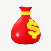3D red money bag, collage element psd