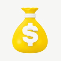 3D yellow money bag, collage element psd