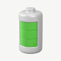 3D green battery icon, collage element psd