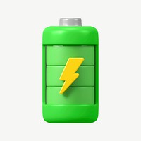 3D full green battery, collage element psd