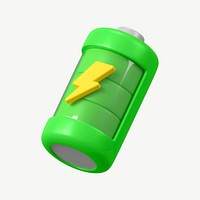 3D full green battery, collage element psd