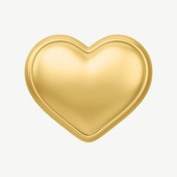 Metallic golden heart, 3D collage element psd