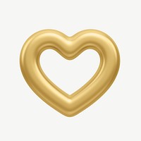 Metallic golden heart, 3D collage element psd