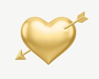 Golden arrow through heart, 3D Valentine's collage element psd