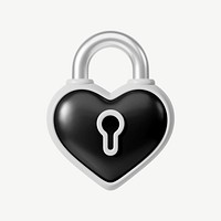 Black heart padlock, 3D Valentine's collage element psd