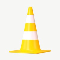 3D yellow traffic cone, collage element psd